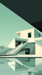 Fototapeta premium Modern House with Pool, and Minimalist Design.