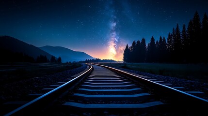 Milky Way over train tracks.