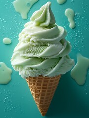 Mint ice cream cone melting. (1)