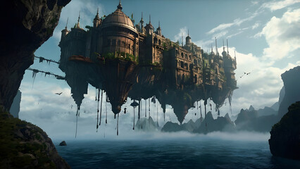 A floating fortress the size of a continent, suspended above the ocean by ancient technology and colossal engines.