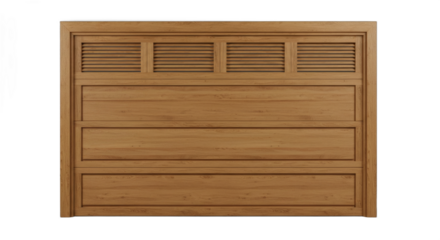 Elegant wooden garage door featuring horizontal slats and clean rectangular panels