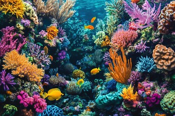 Fototapeta premium mesmerizing beauty of underwater ecosystems is showcased in intricate and colorful world of a coral reef where various coral species and aquatic creatures coexist in awe-inspiring harmony