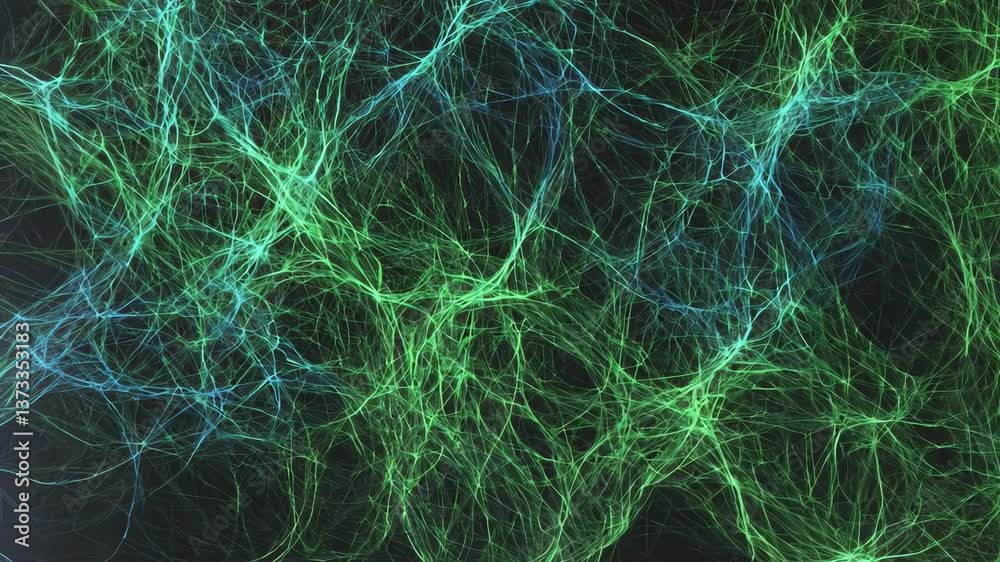 Wall mural intricate web of green and blue lines creating a mesmerizing abstract pattern reminiscent of neural 