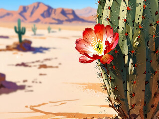 cactus flowers in the desert watercolor