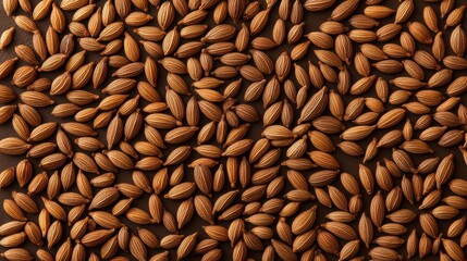 Close-up of scattered brown seeds on a dark background