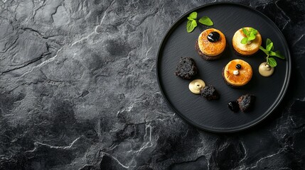 Modern Dessert Presentation on Slate Plate with Fresh Garnish