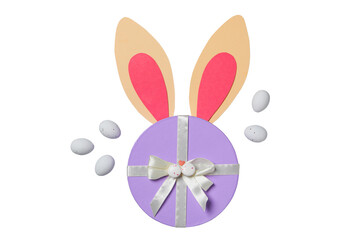 Fototapeta premium Easter, Bunny ears & decorative eggs, isolated on white, PNG