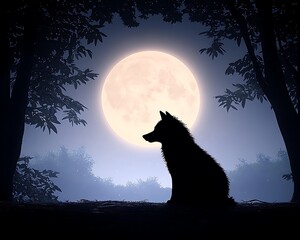 Moonlit Wolf Silhouette Woods