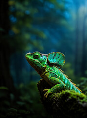 Fototapeta premium Green iguana inhabiting the forest scene