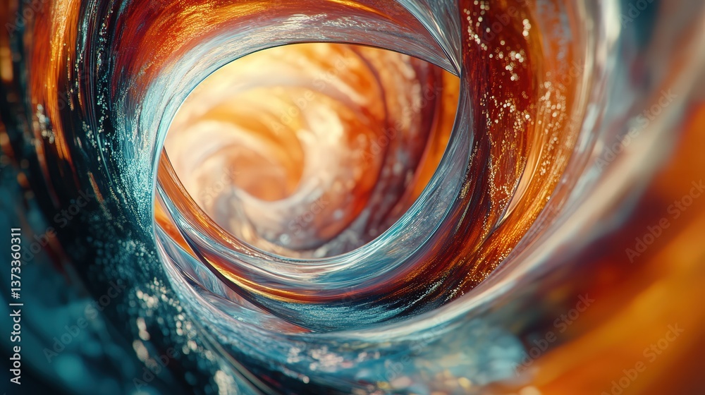 Poster abstract spiral layers, with colorful patterns that swirl and intertwine in a dynamic, ever-evolving