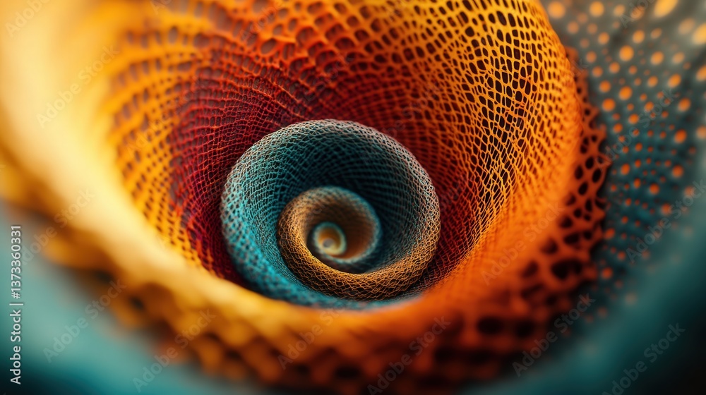 Poster abstract spiral layers, with colorful patterns that swirl and intertwine in a dynamic, ever-evolving