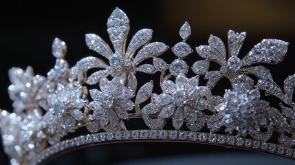 diamond crown reveals its detailed design, with brilliant-cut diamonds arranged in delicate floral motifs, exuding timeless beauty