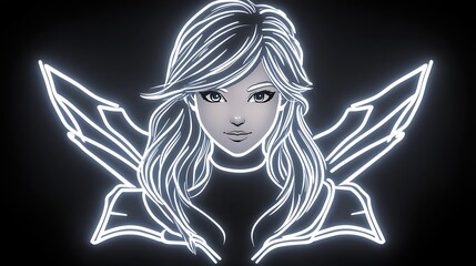 Neon Woman Portrait with Dark Background.