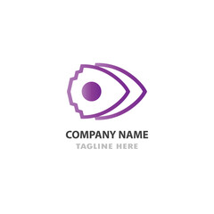 Modern, purple logo design with overlapping eye-like shapes and a gear-like detail