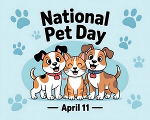 Cute Cartoon Pets Celebrating National Pet Day on April 11