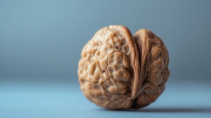 one walnut still in its shell, isolated for a clean and minimalist composition, showcasing its intricate texture.