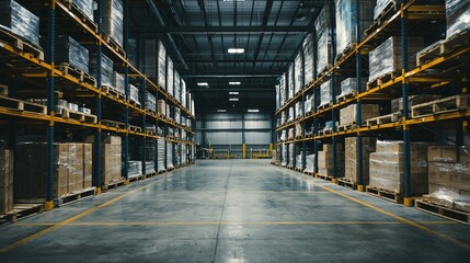 Fototapeta premium A large warehouse with many pallets and boxes