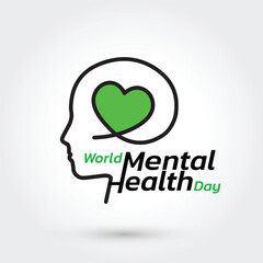 World Mental Health Day concept illustrate with the green ribbon that is the international symbol to become mental health awareness. Important day on 10 October.