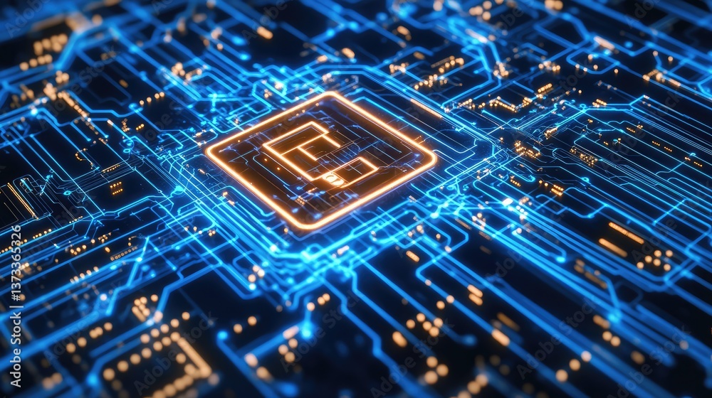 Poster close-up of a data encryption lock symbol and abstract digital lines, clean background for copy or d