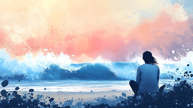Person watching the waves on the beach thinking about compassion and love