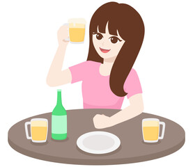 Happy Woman with Beer Glass – Flat Cartoon Style Party Illustration