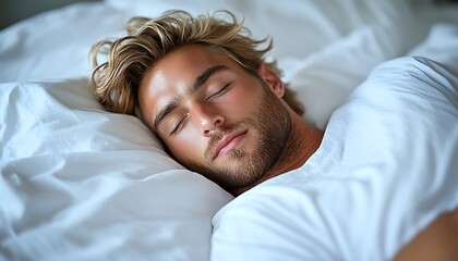 Man sleeping peacefully in bed.