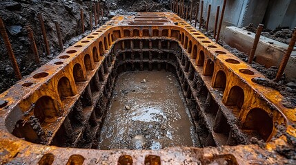Base view of quake safe build deep in ground firm steel rods hold clear tech lines