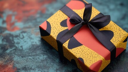 yellow gift tag with layered abstract shapes and a bold modern font, ideal for trendy gifts