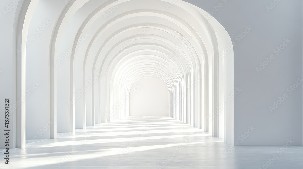 Poster smooth archway corridor with a soft gradient of light, leading to an open space. architectural copy 