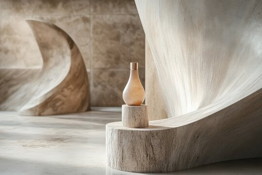 Elegant minimalist decor featuring abstract sculpture and a refined vase.