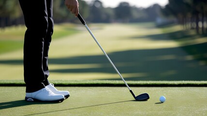 Golf Player Preparing for the Perfect Swing on a Lush Green Course, Focused and Ready to Strike the Ball