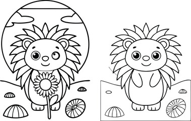 Two Happy Cartoon Hedgehogs with Transparent Background