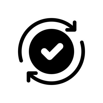 Update transaction icon vector, rotating check mark tick as automatic pay graphic illustration, sync verification spin cycle