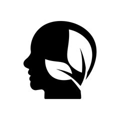 Health and mindfulness of thoughts, glyph icon. Plant leaf and human head. color editable
