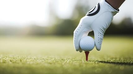 Close-Up of Golfer’s Gloved Hand Placing Golf Ball on Tee – Focus and Precision Before the Swing