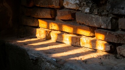 Golden Hour Sunlight on Old Brick Wall Texture