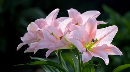 Obraz premium Pink Lilies in Sunlight Garden Flowers Nature Photography
