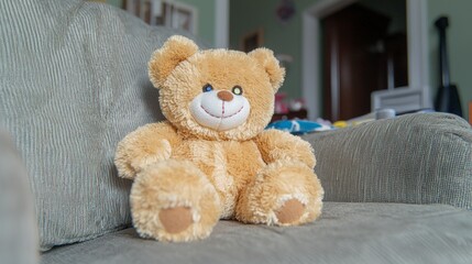 Fototapeta premium Cozy Teddy Bear Plush Toy on Armchair Soft Fluffy Cute