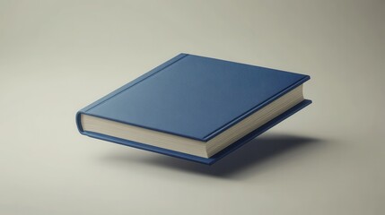A blue hardcover book appears to float against a light background, symbolizing knowledge and imagination.