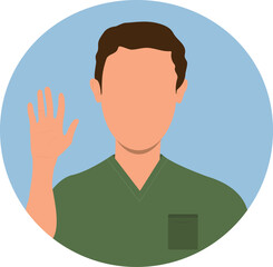 Young male doctor, medical worker or therapist in hospital. Character constructor. Front view. Illustration, vector, cartoon