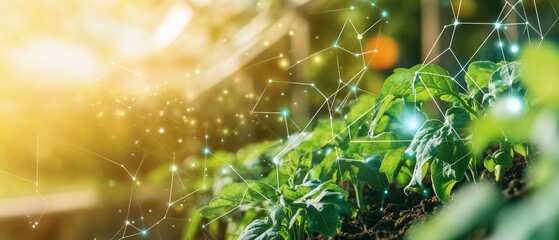 Scientists developing AI powered smart agriculture sensors, high-tech greenhouse with real-time soil and plant health data and AI-driven farming systems, High-tech style