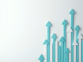 A series of upward-pointing arrows in teal and white, symbolizing growth, progress, or success against a light background.
