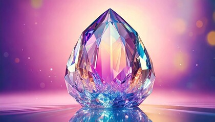 宝石のようなクリスタル、幻想的な水晶、虹色に輝くオブジェ、美しい光沢の結晶、ファンタジー風の装飾品、透明な卵型クリスタル、魔法の宝石、光を反射するアート、華やかな背景の鉱石、未来的なファンタジーアイテム

