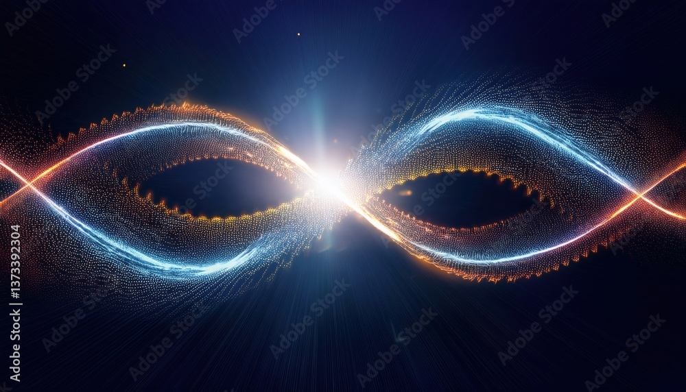 Poster radiant infinity loop formed by streaming data particles symbolizing continuous ai learning process