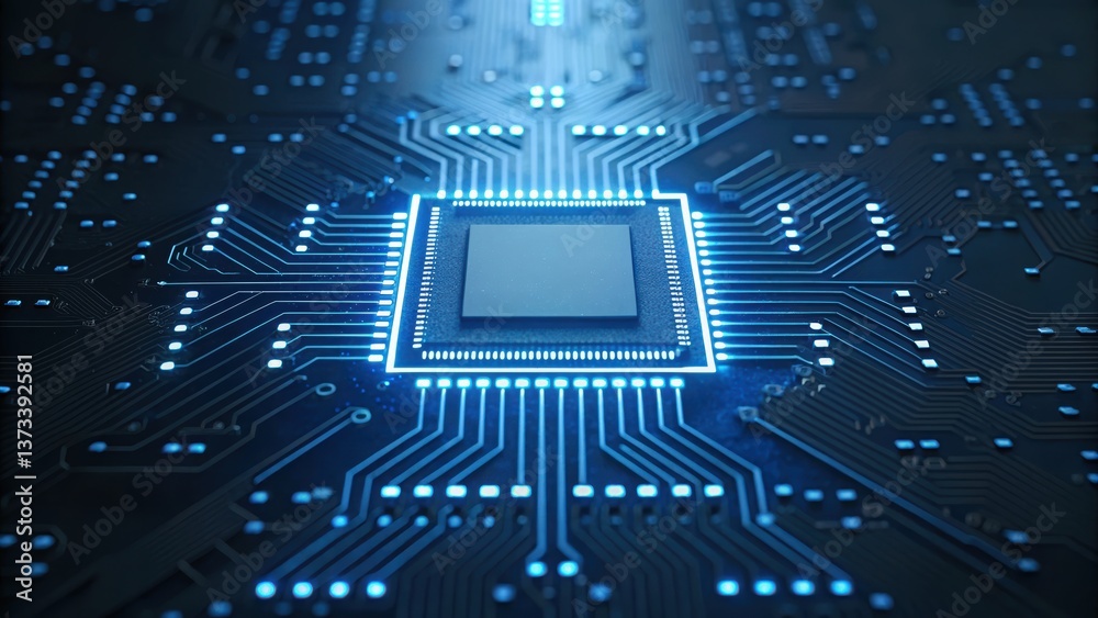 Poster close-up view of a complex glowing neural network circuit illuminating with intricate details and pa