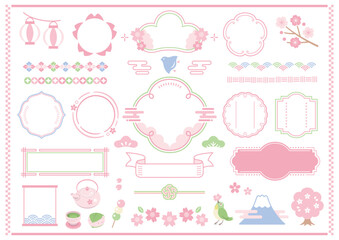 Spring Japanese-style frame illustration set
