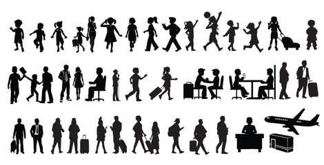  black silhouette vector image Kids, Cafe Scene, Airport Scene for design