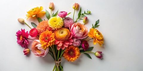 Obraz premium A vibrant collection of spring blossoms arranged artfully, showcasing a spectrum of warm colors and delicate petals, creating a cheerful and elegant floral composition