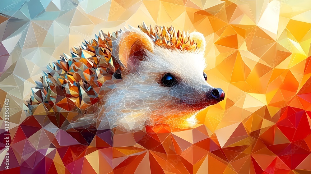 Poster minimalist geometric polygon illustration of a hedgehog in a simplistic style with triangular shapes
