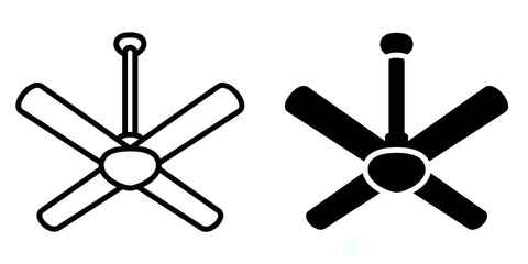 Ceiling fan editable stroke outline & solid icon isolated on white background flat vector illustration, black outline, Pixel perfect